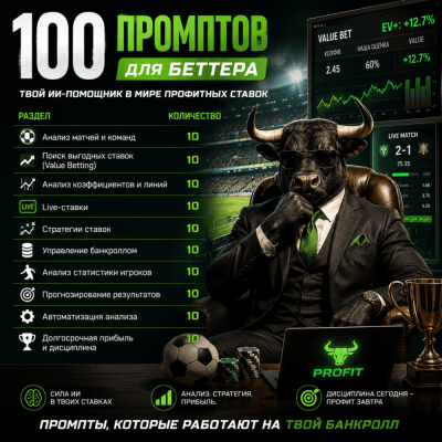 100 промптов ChatGPT для беттеров — AI Betting Pro 2026: ставки, прогнозы