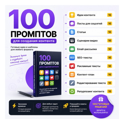 100 промптов ChatGPT для контента — AI Content Pro 2026: идеи, посты